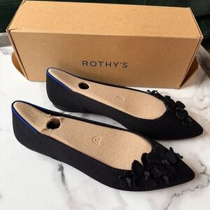 NEW Rothy's The Petal Point II Black Flats Size 10.5